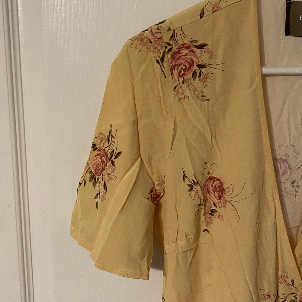 Reformation Yellow Floral Dress with Pink Rose Print